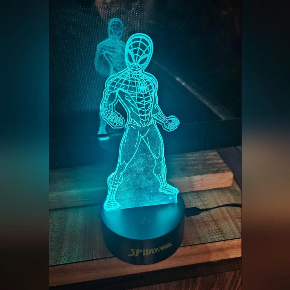 Spider-Man LED Acrylic Night Light 16 Colors Remote Controlled EUC